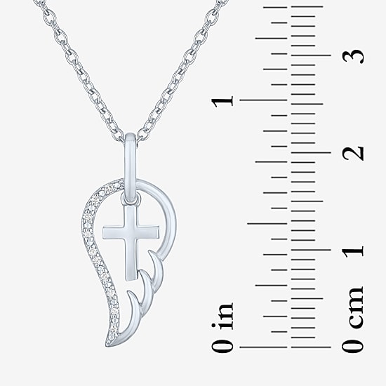 Diamond Accent Wings (G-H,Si2-I1) Womens Diamond Accent Lab Grown White Diamond Accent Sterling Silver Cross Wing 16 Inch Pendant Necklace