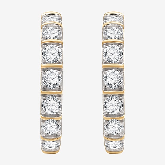 (G, Si1-Si2) Womens 2 CT. T.W. Lab Grown White Diamond 14K Gold Over Silver 25.6mm Hoop Earrings