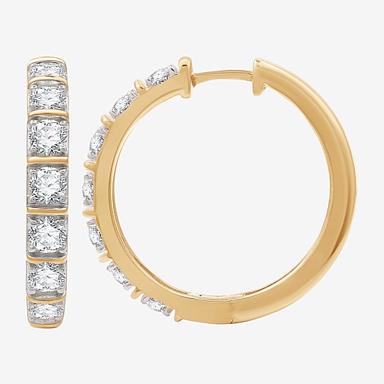 (G, Si1-Si2) Womens 2 CT. T.W. Lab Grown White Diamond 14K Gold Over Silver 25.6mm Hoop Earrings