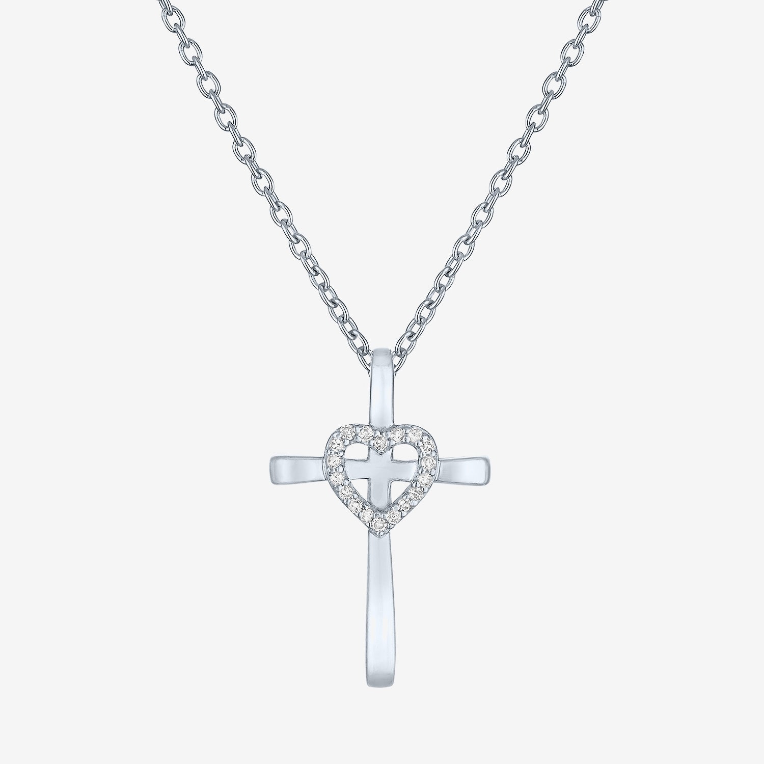 (G-H / Si2-I1) Womens Lab Grown White Diamond Accent Sterling Silver Cross Heart 16 Inch Pendant Necklace