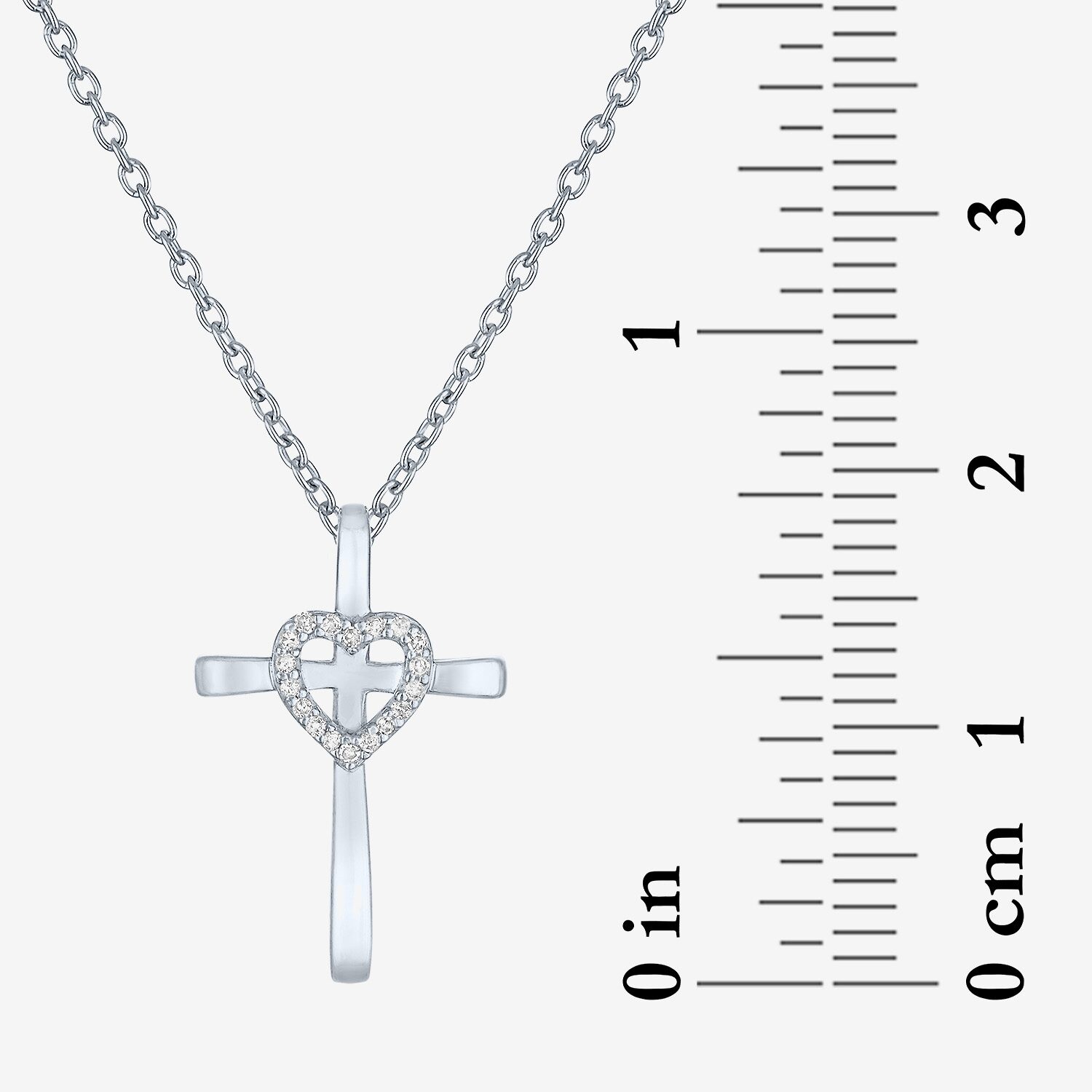 (G-H / Si2-I1) Womens Lab Grown White Diamond Accent Sterling Silver Cross Heart 16 Inch Pendant Necklace