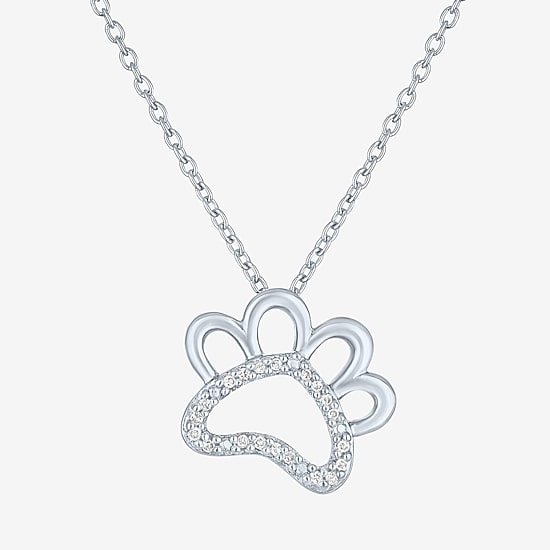Diamond Accent Paw(G-H, Si2-I1) Womens Diamond Accent Lab Grown White Diamond Accent Sterling Silver Heart 16 Inch Pendant Necklace