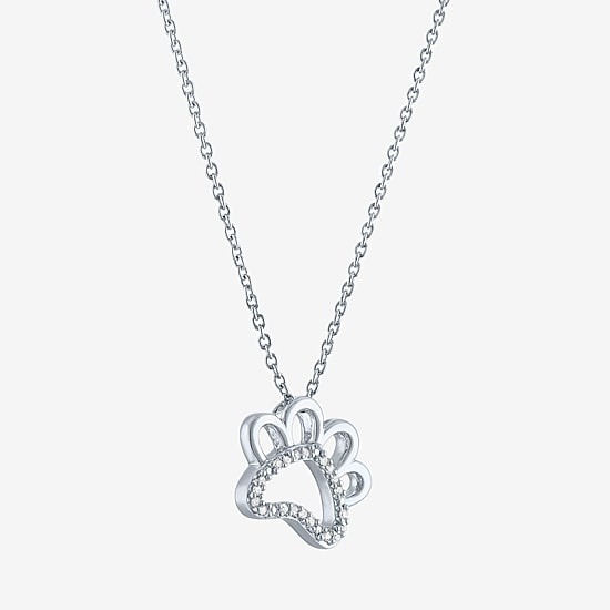 Diamond Accent Paw(G-H, Si2-I1) Womens Diamond Accent Lab Grown White Diamond Accent Sterling Silver Heart 16 Inch Pendant Necklace