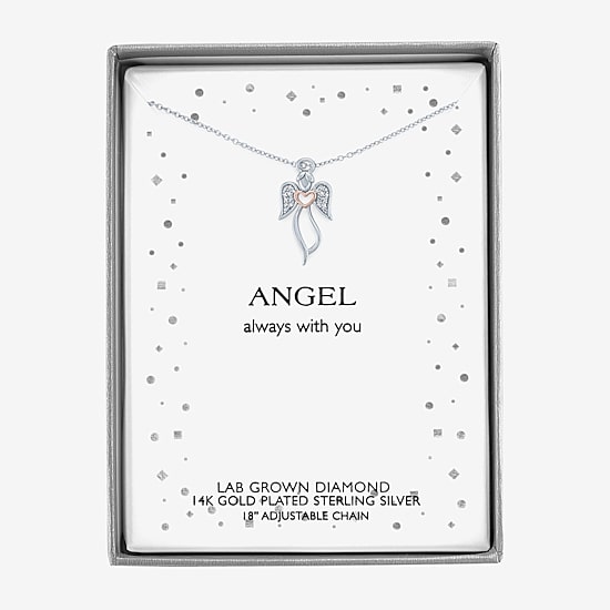 Angel (G-H, Si2-I1) Womens Diamond Accent Lab Grown White Diamond Accent 14K Two Tone Gold Over Silver Sterling Silver Angel Heart 16 Inch Pendant Necklace