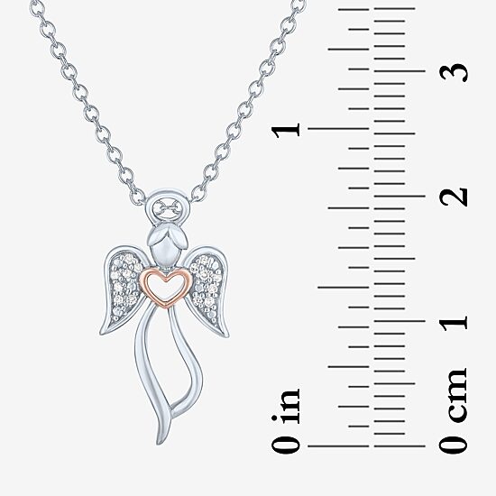 Angel (G-H, Si2-I1) Womens Diamond Accent Lab Grown White Diamond Accent 14K Two Tone Gold Over Silver Sterling Silver Angel Heart 16 Inch Pendant Necklace