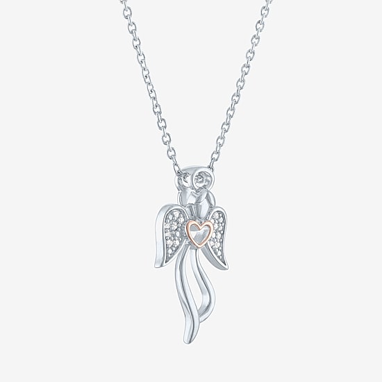Angel (G-H, Si2-I1) Womens Diamond Accent Lab Grown White Diamond Accent 14K Two Tone Gold Over Silver Sterling Silver Angel Heart 16 Inch Pendant Necklace