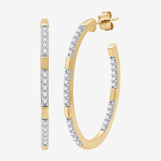 (G, Si1-Si2) Womens 1/2 CT. T.W. Lab Grown White Diamond 14K Gold Over Silver 29.9mm Hoop Earrings