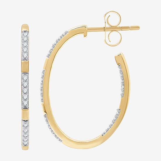(G, Si1-Si2) Womens 1/2 CT. T.W. Lab Grown White Diamond 14K Gold Over Silver 29.9mm Hoop Earrings