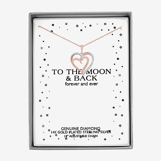 Diamond Accent "To The Moon & Back" Womens Diamond Accent Natural White Diamond 14K Rose Gold Over Silver Heart 16 Inch Pendant Necklace