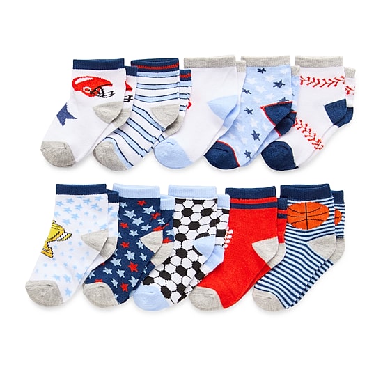 Piper & Jax Baby Boys 10 Pair Crew Socks
