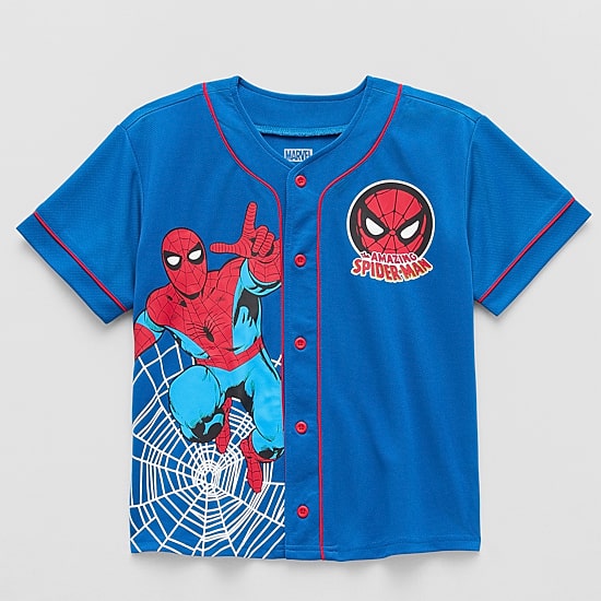 Disney Collection Little & Big Kid Boys Crew Neck Marvel Spiderman Short Sleeve Jersey