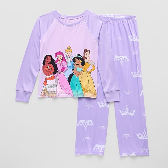 Disney Collection Little & Big Kid Girls Ariel Belle Cinderella Crew Neck Long Sleeve 2-pc. Pajama Sets
