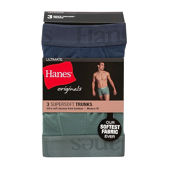 Hanes Originals Supersoft Mens 3 Pack Cooling Multi-Pack Comfort Waistband Trunks Uo2tb3