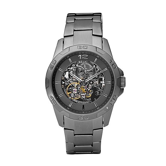 Relic® Mens Gunmetal Automatic Skeleton Watch ZR11853