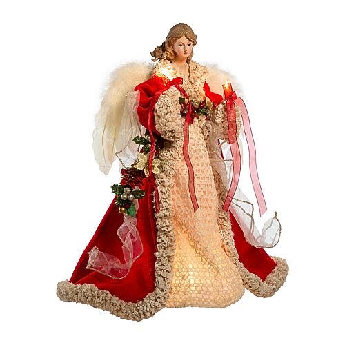 Kurt Adler Ul 10-Light 16-Inch Red And Ivory Angel Treetop Christmas Tree Topper, One Size, Multiple Colors