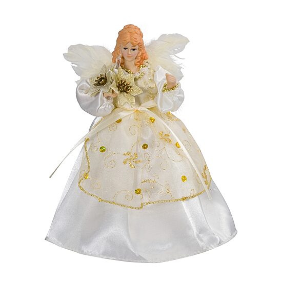 Kurt Adler 10-Light 9-Inch Ivory And Gold Angel Tree Topper