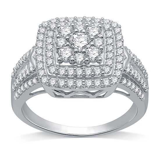 Diamond Blossom Womens 1 CT. T.W. Natural White Diamond 10K Gold Halo Cocktail Ring