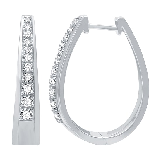 Womens 1/2 CT. T.W. Natural White Diamond Sterling Silver 23.8mm Hoop Earrings