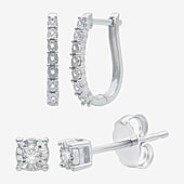 YES, PLEASE! 1/10 CT.T.W. Natural Diamond Hoop and Stud Earring Set in Sterling Silver