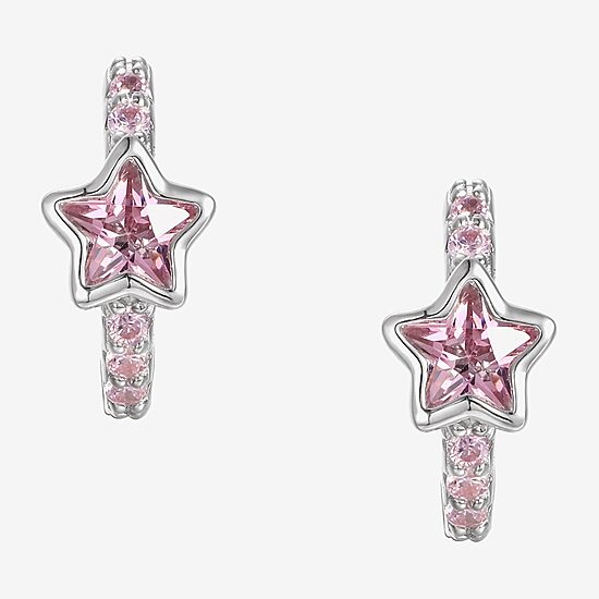 Girls 7/8 CT. Lab Created Pink Cubic Zirconia Sterling Silver 13mm Hoop Earrings
