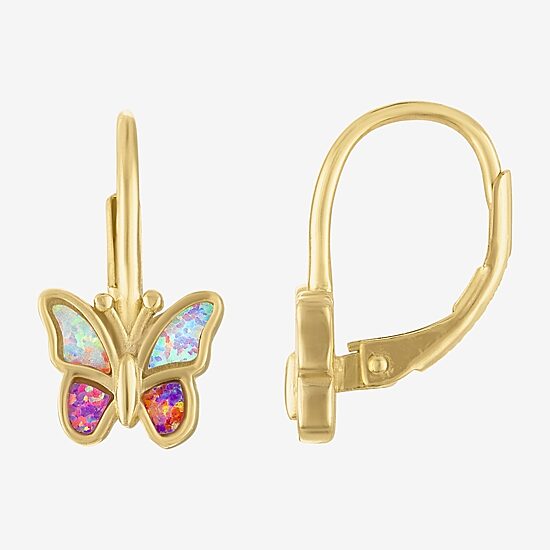 Girls 1/7 CT. Lab Created White Opal 14K Gold Over Silver Drop Earrings