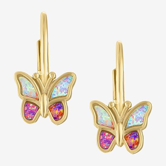 Girls 1/7 CT. Lab Created White Opal 14K Gold Over Silver Drop Earrings