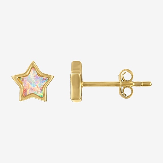 1/5 CT.  Lab Created White Opal 14K Gold Over Silver 6.3mm Stud Earrings