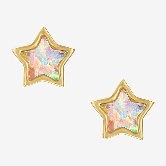 1/5 CT.  Lab Created White Opal 14K Gold Over Silver 6.3mm Stud Earrings
