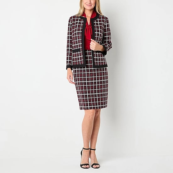Black Label by Evan-Picone Plaid Womens Regular Fit Suit Jacket