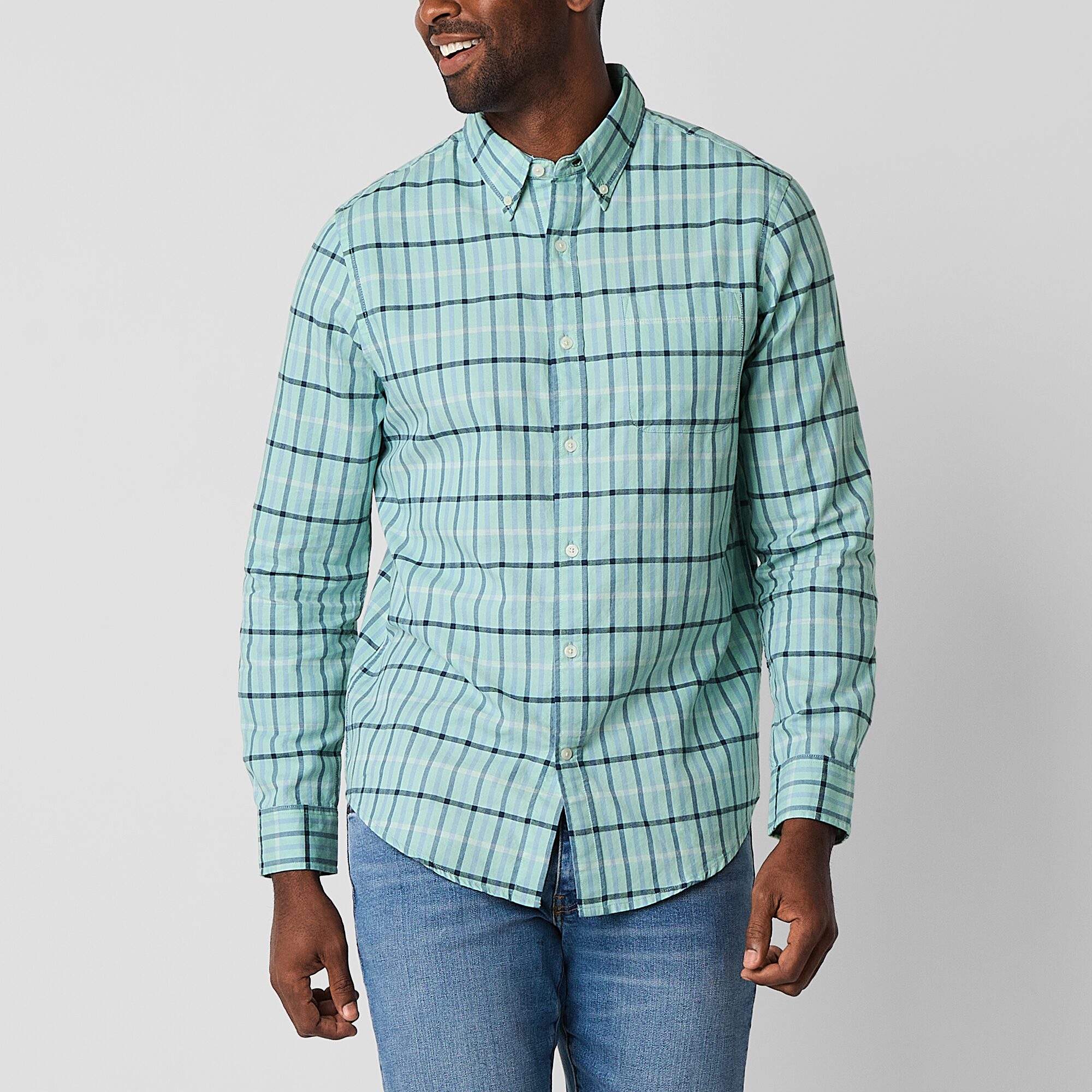 St. John's Bay Oxford Mens Long Sleeve Classic Fit Button-Down Shirt