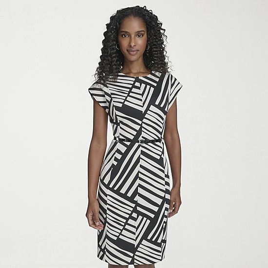 Marc New York Womens Crew Neck Short Sleeve BELTED Sheath Dress