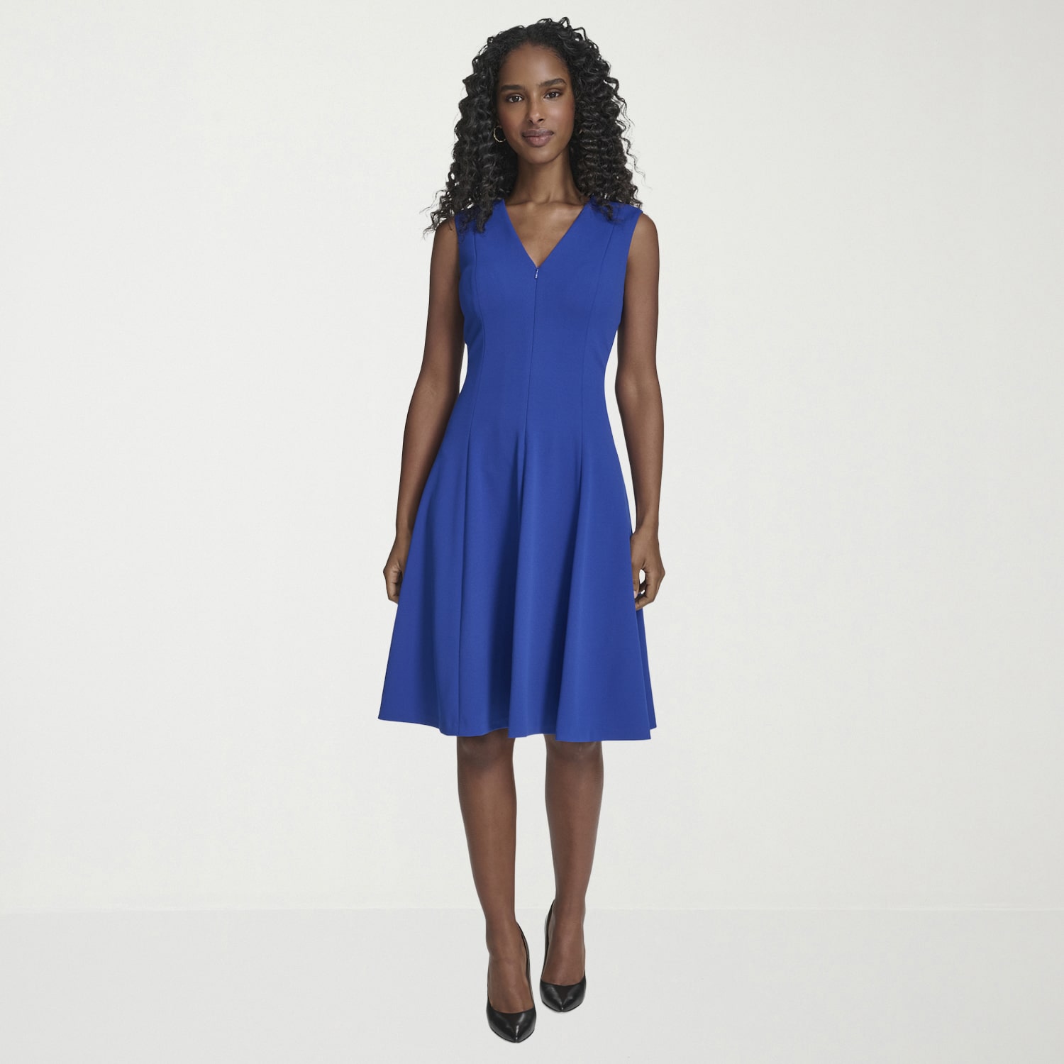 Marc New York Womens V Neck Sleeveless Fit + Flare Dress