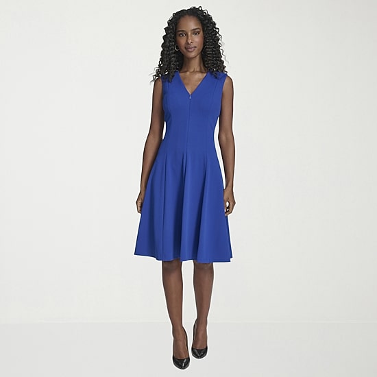 Marc New York Womens V Neck Sleeveless Fit + Flare Dress