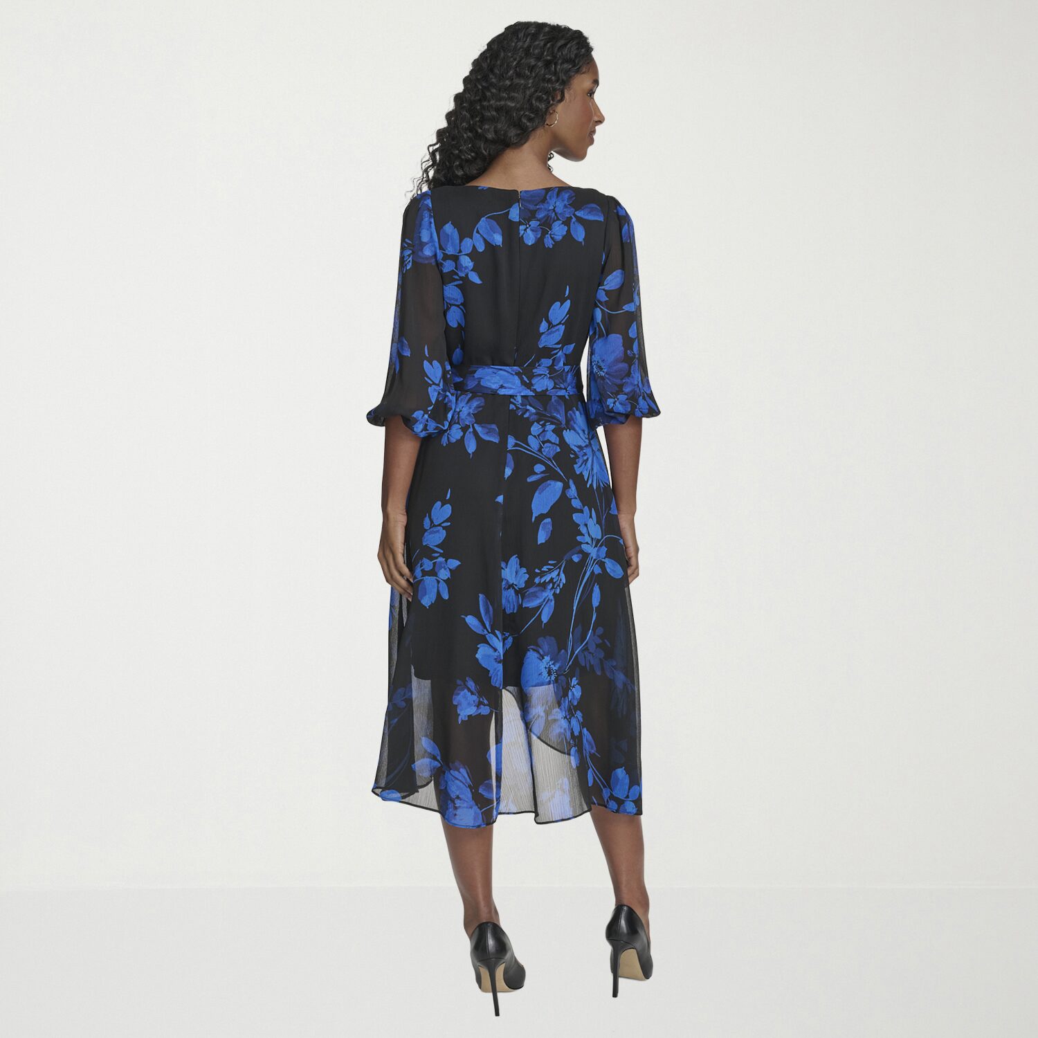 Marc New York Womens Midi V Neck 3/4 Sleeve Balloon Fit + Flare Dress