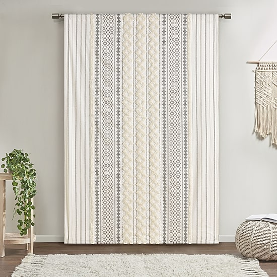 INK+IVY Imani Cotton Printed Tufted Rod Pocket Light-Filtering Single Curtain Panel