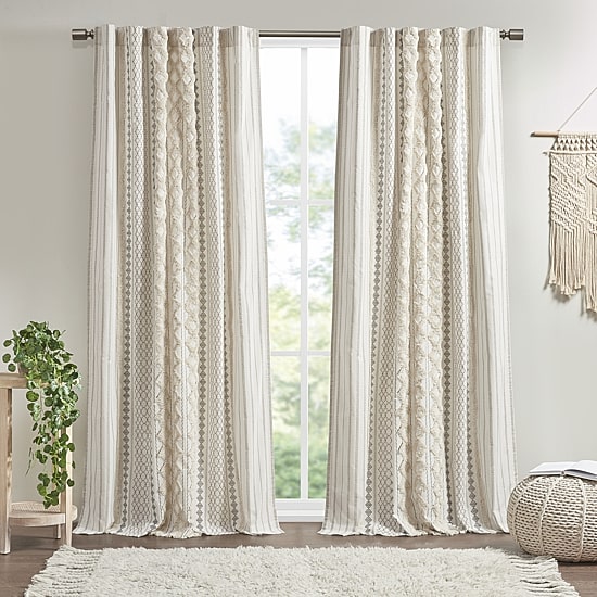 INK+IVY Imani Cotton Printed Tufted Rod Pocket Light-Filtering Single Curtain Panel