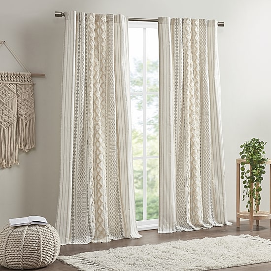 INK+IVY Imani Cotton Printed Tufted Rod Pocket Light-Filtering Single Curtain Panel