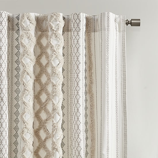 INK+IVY Imani Cotton Printed Tufted Rod Pocket Light-Filtering Single Curtain Panel
