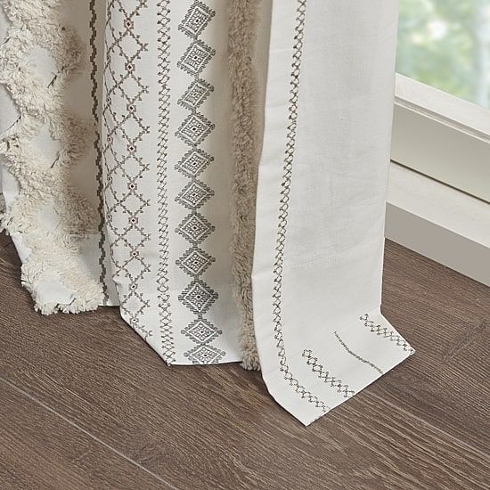 INK+IVY Imani Cotton Printed Tufted Rod Pocket Light-Filtering Single Curtain Panel