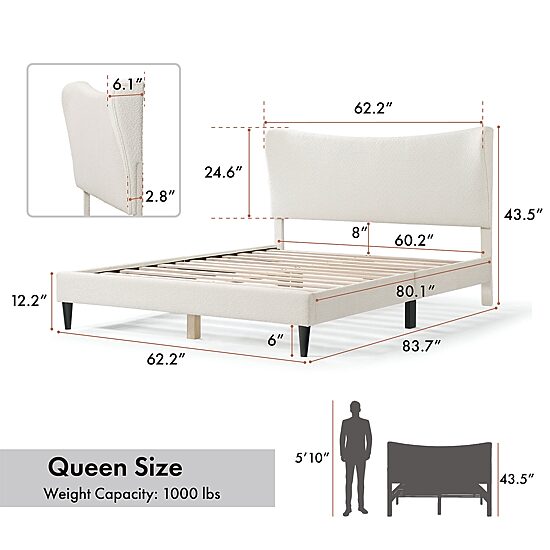 Lumi Wingback Upholstered Queen Bed