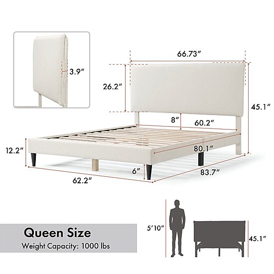 Lumi Boucle Fabric Queen Bed