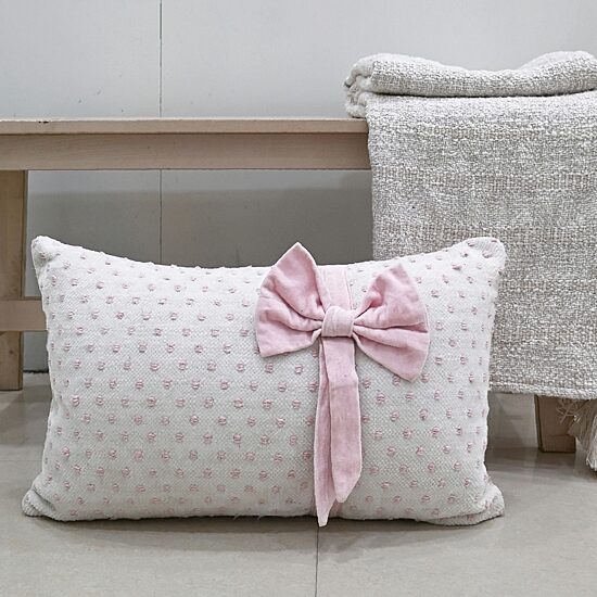 Vibhsa Vibhsa Handwoven Decorative Pillow With Bows And Frills, 14" X 24" Rectangular Throw Pillow