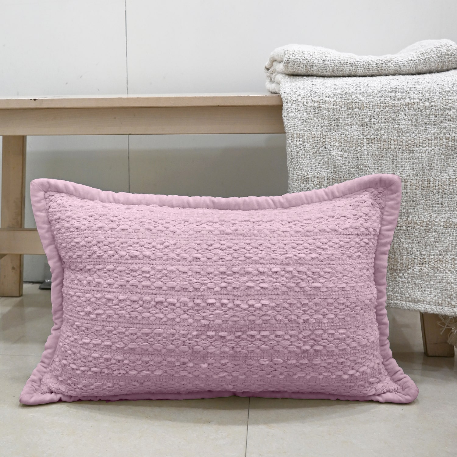 Vibhsa Vibhsa Honeycomb Handwoven Textured Pillow, 14" X 24" Rectangular Throw Pillow