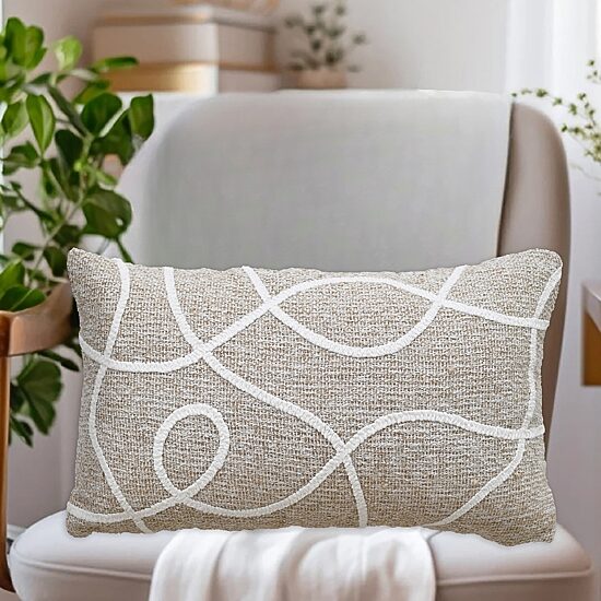 Vibhsa Vibhsa Linden Street Handwoven & Machine Embroidered Decorative Pillow, 14" X 24" Rectangular Throw Pillow