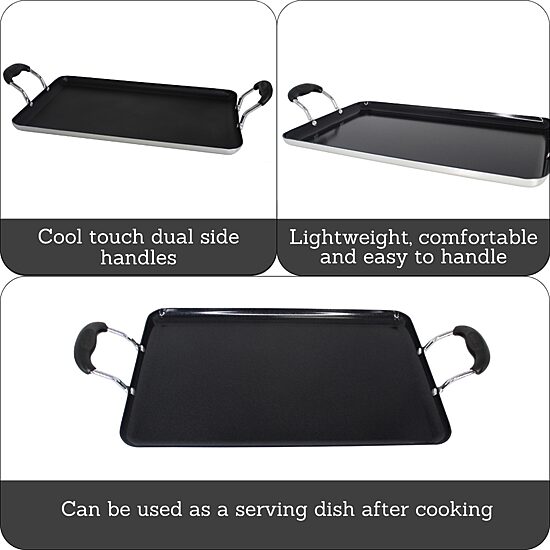 IMUSA Bistro Ceramic 17X10" Double Burner Griddle with Cool Touch Handles