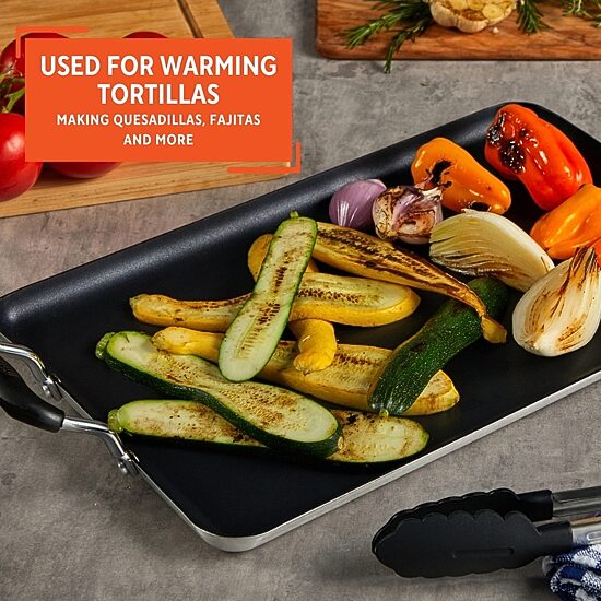 IMUSA Bistro Ceramic 17X10" Double Burner Griddle with Cool Touch Handles
