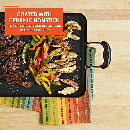 IMUSA Bistro Ceramic 17X10" Double Burner Griddle with Cool Touch Handles