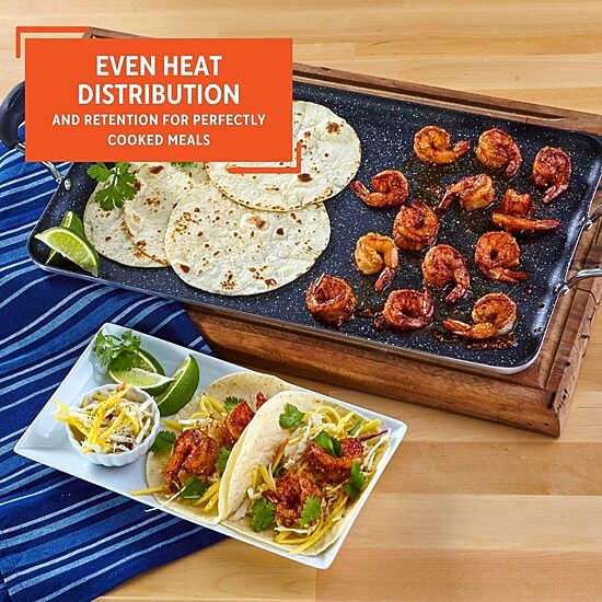 IMUSA Bistro Ceramic 17X10" Double Burner Griddle with Cool Touch Handles