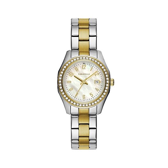 Caravelle Designed By Bulova Womens Crystal Accent Two Tone Stainless Steel Bracelet Watch 45m113