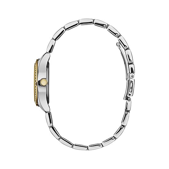 Caravelle Designed By Bulova Womens Crystal Accent Two Tone Stainless Steel Bracelet Watch 45m113